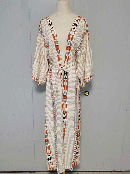 Printed Different Colors Polyester Long Length Gown Kimono Duster Robe