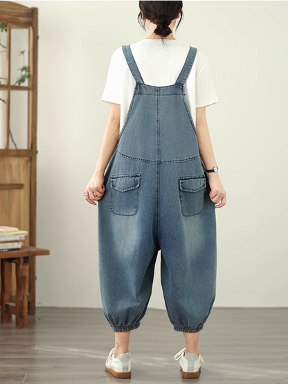 Trendy & Relaxed Cartoon Denim Dungarees for Women - Eva Trends