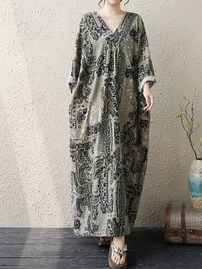 Women's Summer Relaxed Printed Pocket Style Kaftan Dress