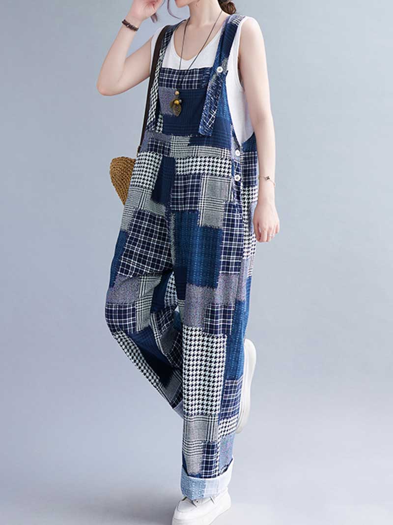 Patchwork Denim Overalls - Relaxed Fit & Stylish | Eva Trends