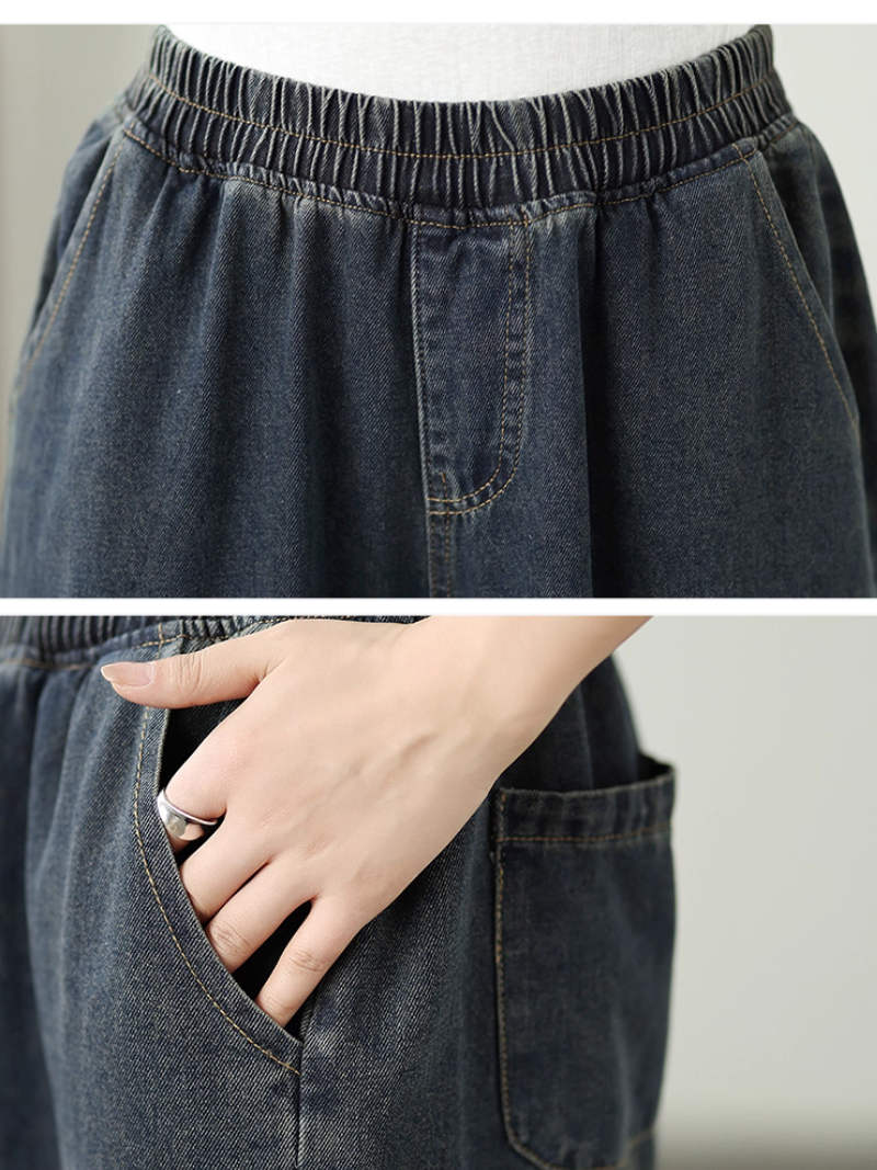 Women’s Classic Summer Denim Casual Loose Pleated Bottom