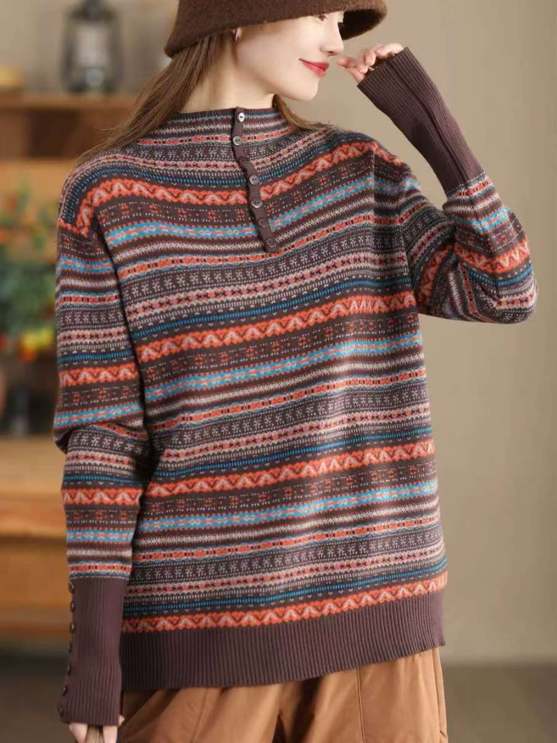 Women's Classic Everyday Wear Printed Crew Neck Sweater