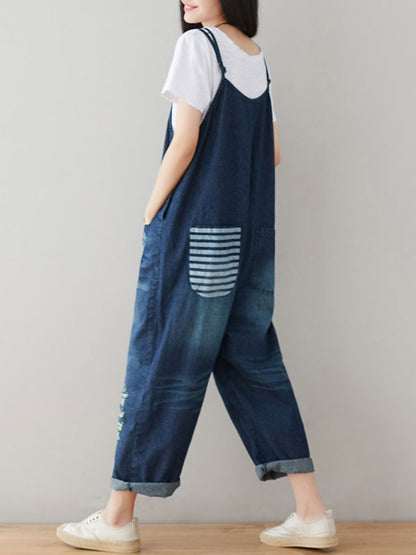 Graphic Detail Washed Denim Overalls