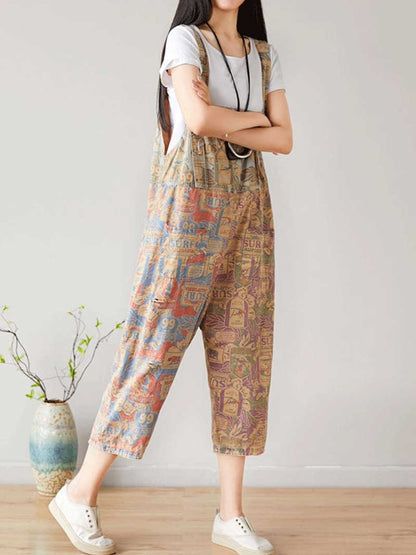 Surf Graphic Denim Dungarees with Adjustable Straps