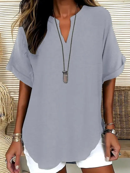 üî•Women's Plain Short Sleeve Blouse, Casual Solid Color Top for Daily Wear, Ladies Clothes for All Seasons