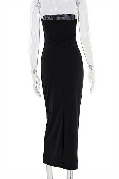 Solid Strapless Rhinestone Maxi Dress