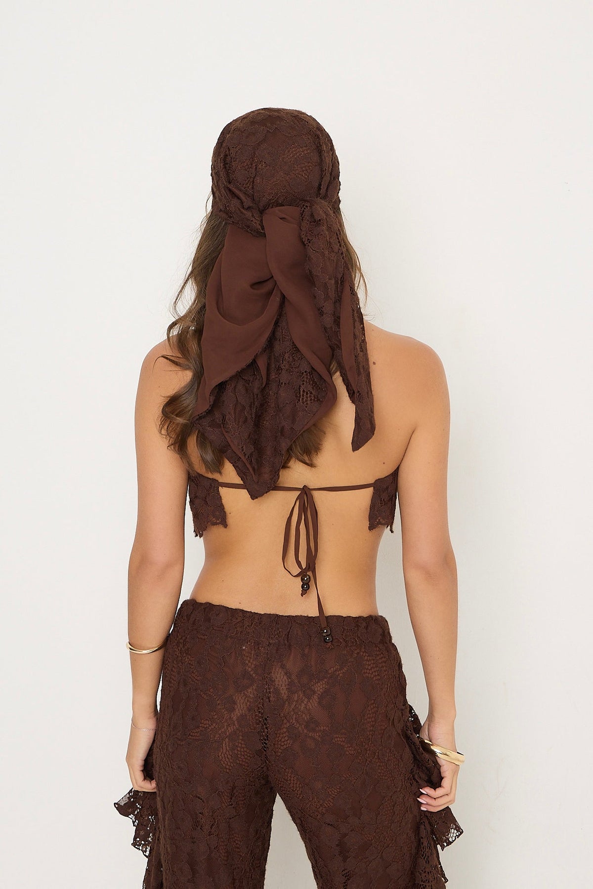 Sydney Lace Halter Top | Brown