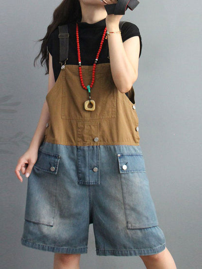 Cargo Pocket Short Dungaress - Color Block Knee-Length Fit