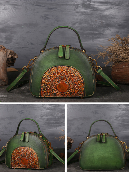 Elegant Ethnic Leather Round Bag | Eva Trends