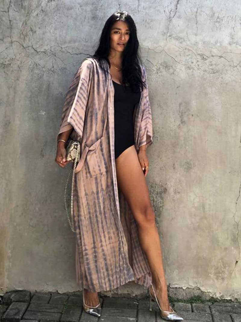 Tie-Dye Print Different Color Rayon Long Length Gown Kimono Duster Robe