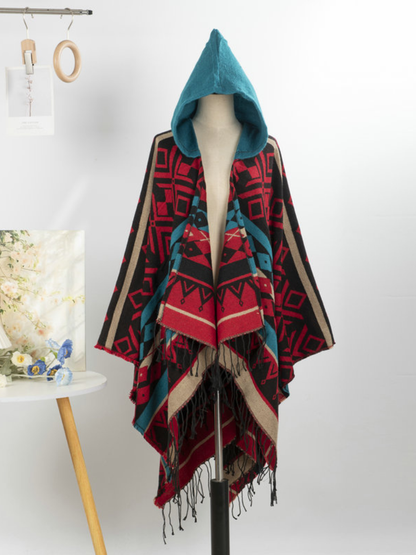 Cozy Weekend Hooded Poncho — Geometric Wrap with Effortless Fit