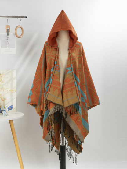 Cozy Weekend Hooded Poncho — Geometric Wrap with Effortless Fit