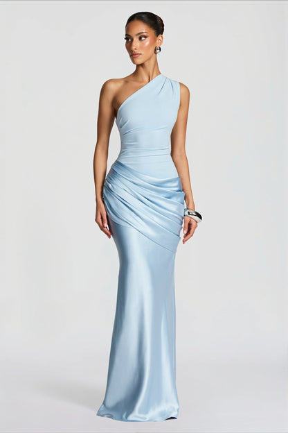 Satin Splice Ruched Slim Maxi Dress