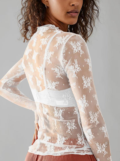 üòçWomen's Floral Lace Thumb Hole Sheer Tee