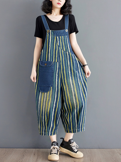 Women's Printed Summer Dungarees Relaxed Fit Overalls
