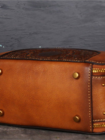 Elegant Ethnic Leather Round Bag | Eva Trends