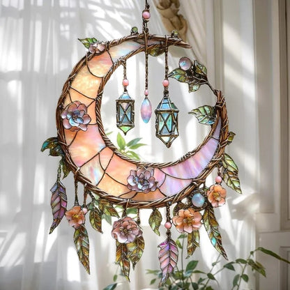 üåô2D Flat Printed Acrylic Moon and Floral Window Decor