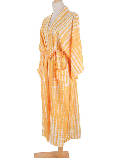 Tie-Dye Print Different Color Rayon Long Length Gown Kimono Duster Robe