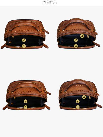Elegant Ethnic Leather Round Bag | Eva Trends