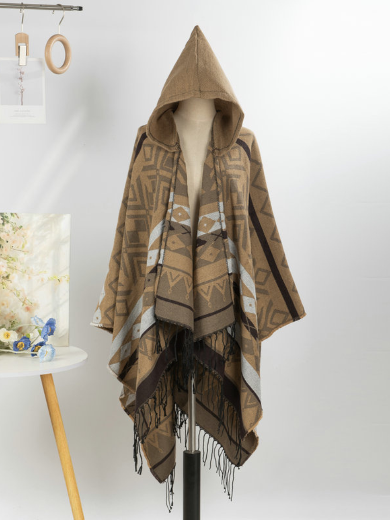 Cozy Weekend Hooded Poncho — Geometric Wrap with Effortless Fit