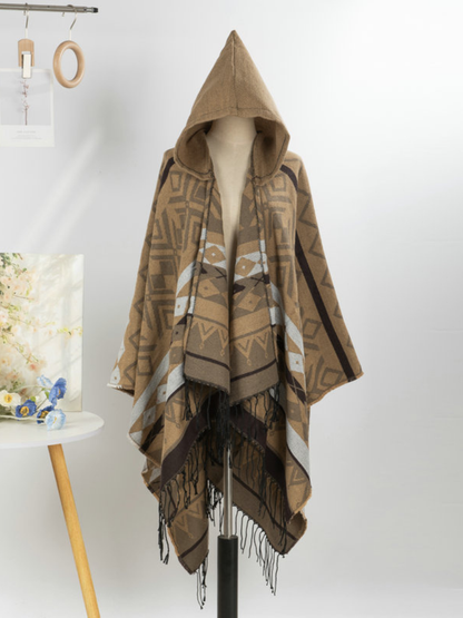 Cozy Weekend Hooded Poncho — Geometric Wrap with Effortless Fit