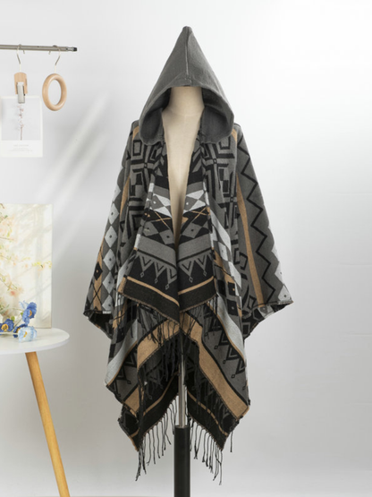 Cozy Weekend Hooded Poncho — Geometric Wrap with Effortless Fit