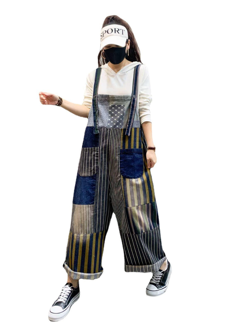 Women's Striped Overalls - Functional Pocket Design | Eva Trends