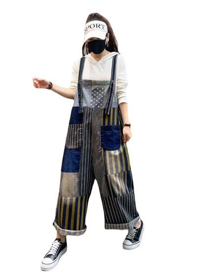 Women's Striped Overalls - Functional Pocket Design | Eva Trends