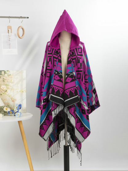 Cozy Weekend Hooded Poncho — Geometric Wrap with Effortless Fit