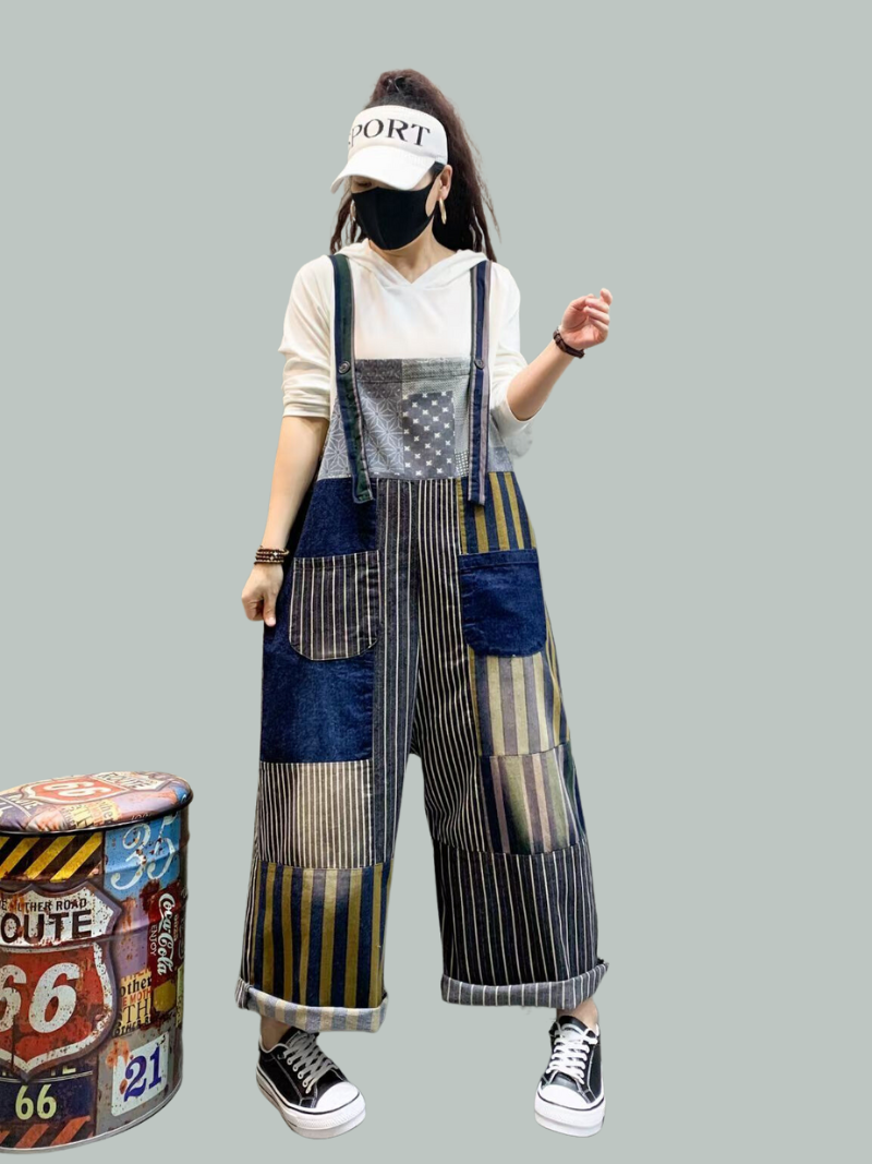 Women's Striped Overalls - Functional Pocket Design | Eva Trends