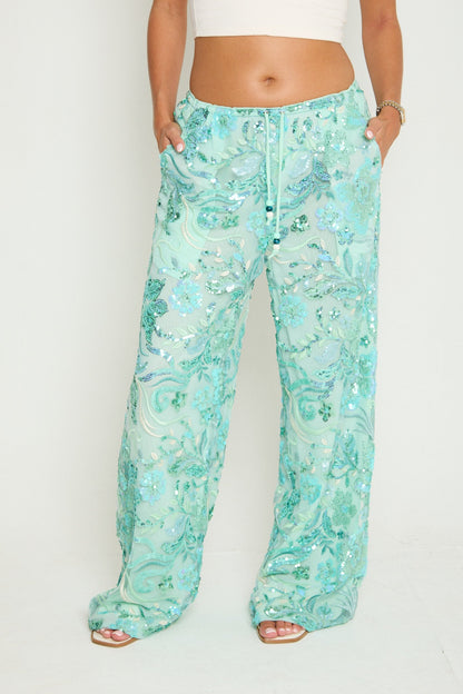Saffie Sequin Trousers | Aqua