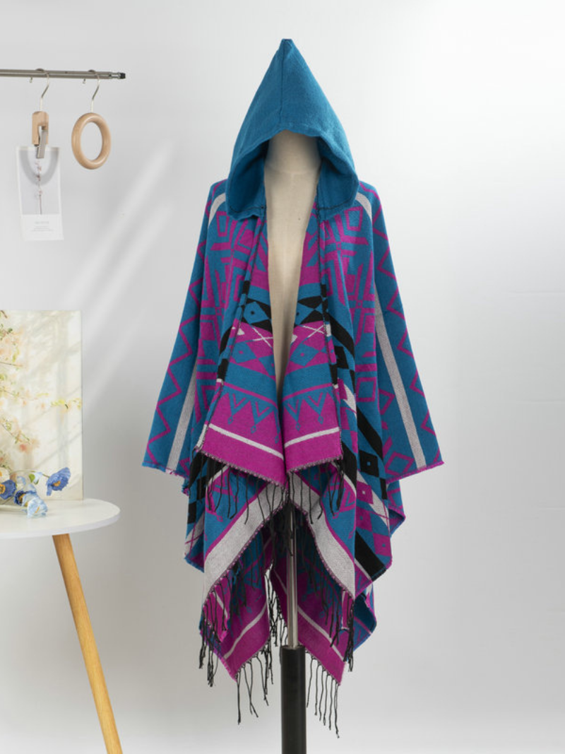 Cozy Weekend Hooded Poncho — Geometric Wrap with Effortless Fit