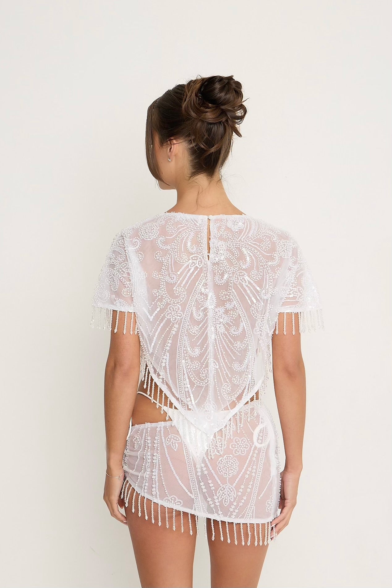 Krissy Beaded Sheer Top | White