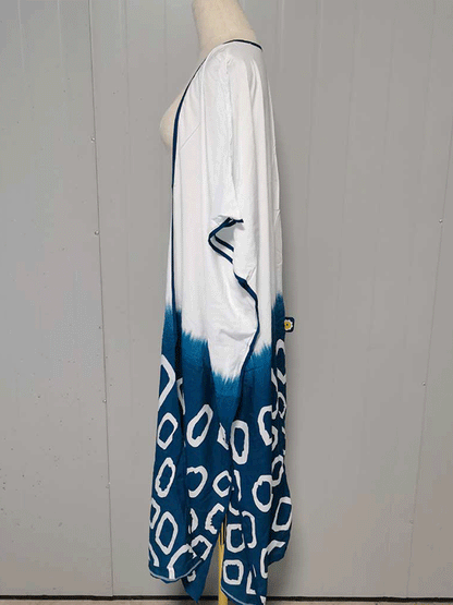 Gift Kimono Half Print White Color Polyester Long Length Gown Kimono