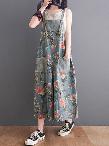 Vintage Garden Denim Dungarees for Women
