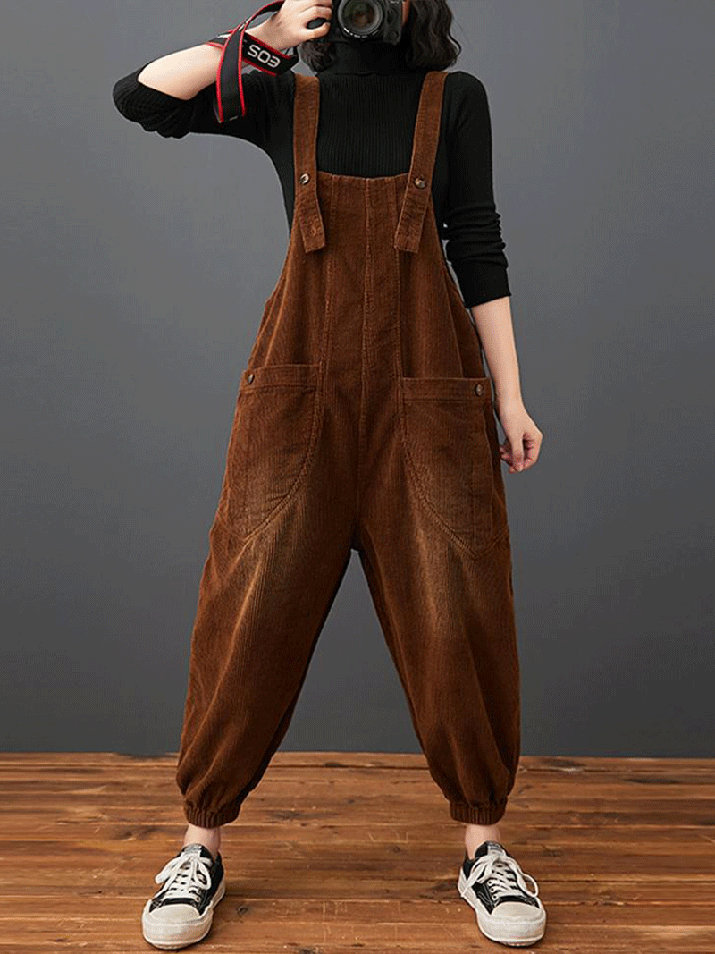 Cotton Corduroy Dungarees - Relaxed Barrel Leg Overall Fit