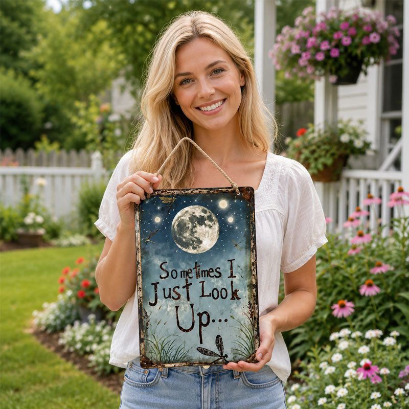 Retro Night Sky Metal Sign ‚Äì ‚ÄúSometimes I just look up‚Ä¶‚Äù Inspirational Wall Decor