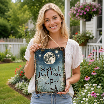 Retro Night Sky Metal Sign ‚Äì ‚ÄúSometimes I just look up‚Ä¶‚Äù Inspirational Wall Decor