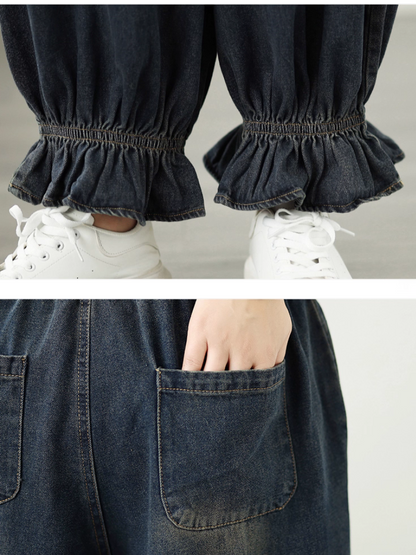 Women’s Classic Summer Denim Casual Loose Pleated Bottom