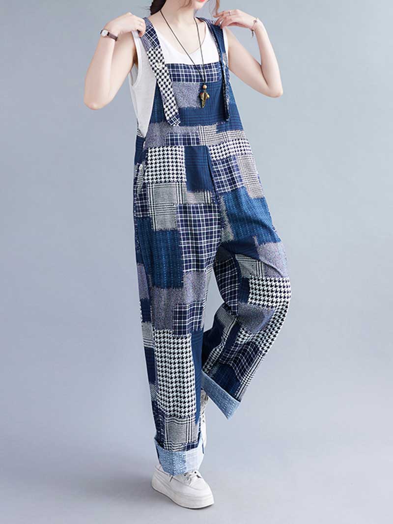 Patchwork Denim Overalls - Relaxed Fit & Stylish | Eva Trends