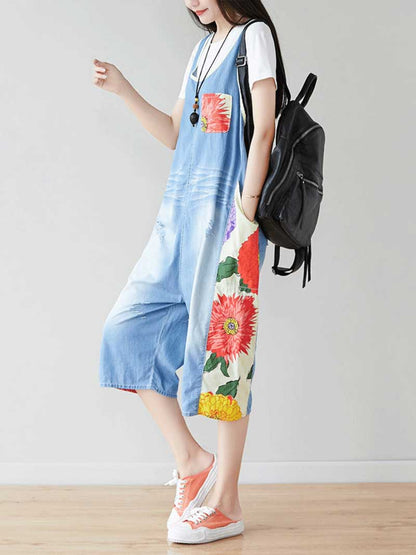 Blue Patchwork Denim Overall Dungarees