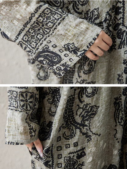Women's Summer Relaxed Printed Pocket Style Kaftan Dress