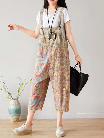 Surf Graphic Denim Dungarees with Adjustable Straps