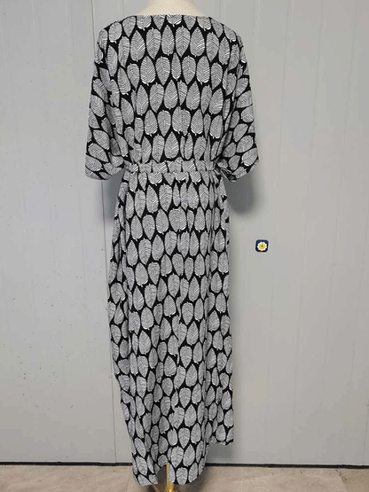 Printed Black & Yellow Color Polyester Long Length Gown Kimono Duster Robe