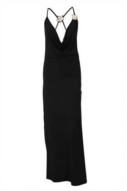 Chic Solid Deep V Cami Backless Slim Fit Maxi Dress