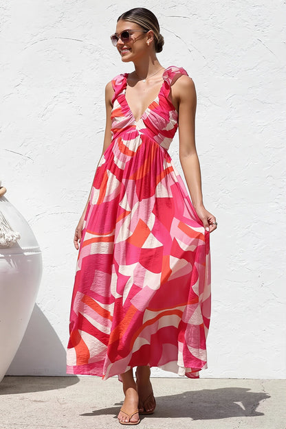 V Neck Swing Print Cami Maxi Dress