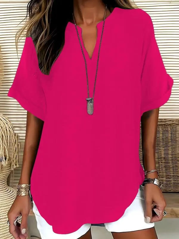 üî•Women's Plain Short Sleeve Blouse, Casual Solid Color Top for Daily Wear, Ladies Clothes for All Seasons