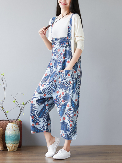 Women's Cozy & Stylish Printed Denim Dungarees - Eva Trends