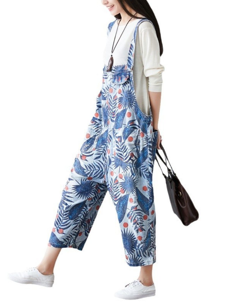 Women's Cozy & Stylish Printed Denim Dungarees - Eva Trends