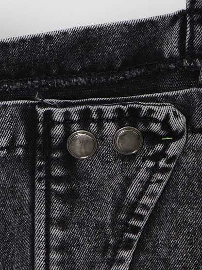 Women's Washed Grey Denim Utility Dungarees - Oversized Streetwear Overalls